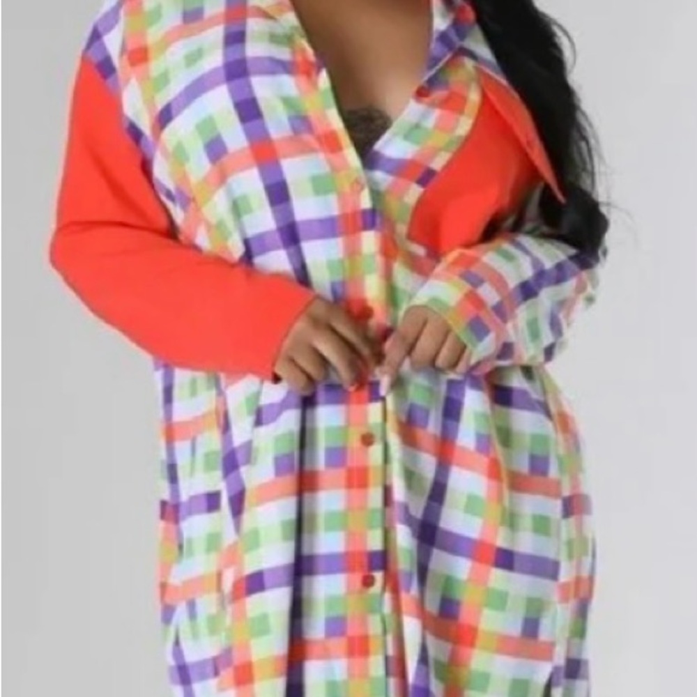 Vibrant Multicolor Plaid Dress - Picture 2 of 4